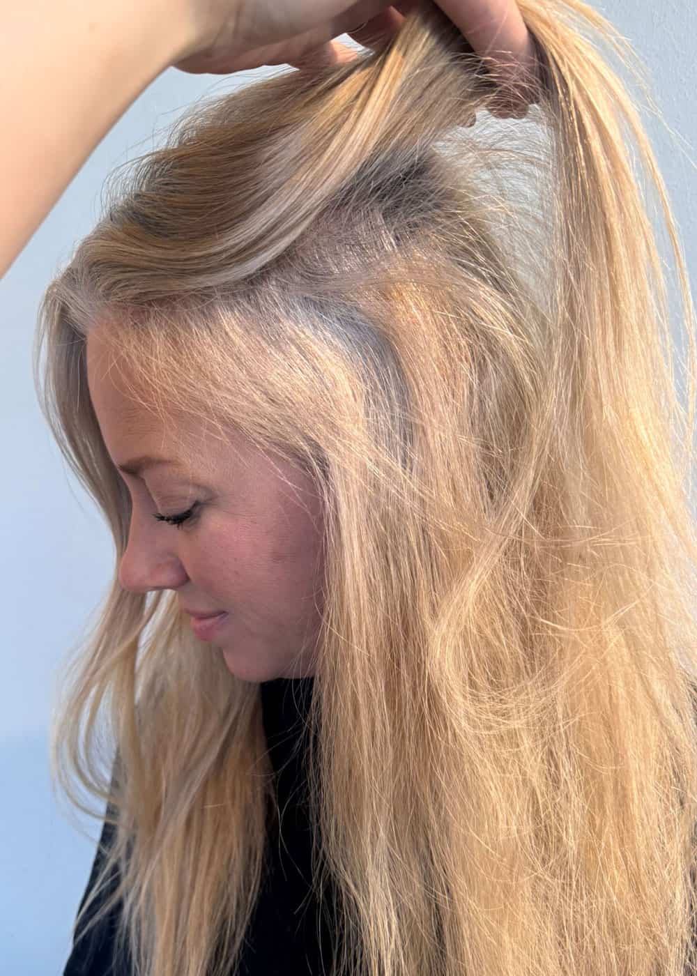 Grå utvekst grått hår grey blending nikita hair hårfarge